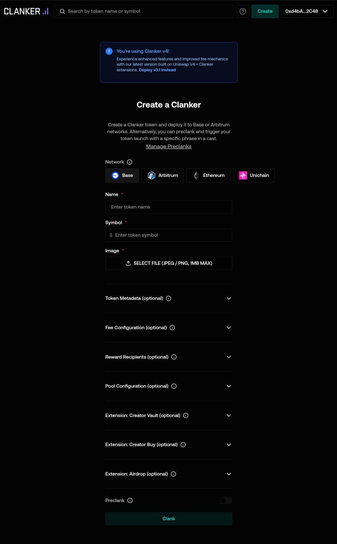 Clanker Token Details Filling
