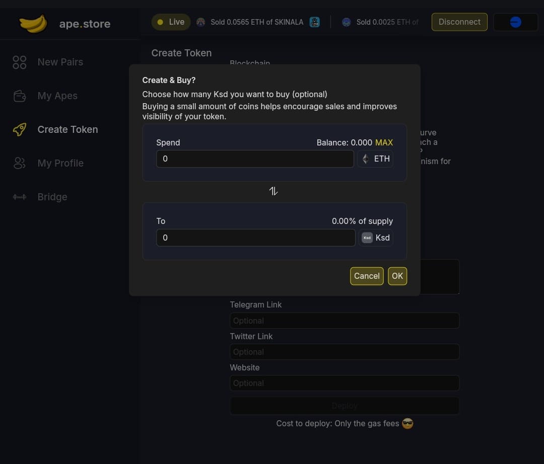 Token Creation Details On Ape.Store
